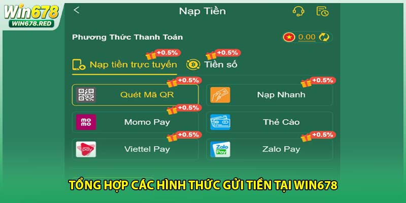 Tổng hợp các hình thức gửi tiền tại Win678